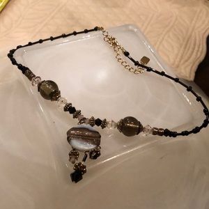 🤎Stunning blown glass beads gold wire frame slide pendant handmade piece